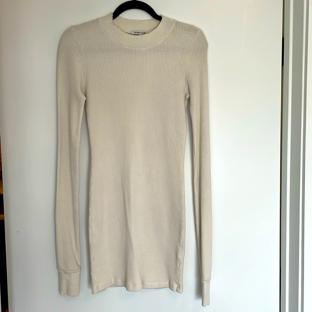 Cotton citizen waffle knit distressed mini dress in cream XS.